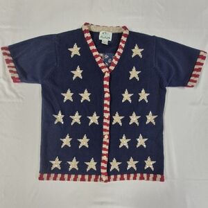 Quacker Factory Medium Cardigan Americana Patriotic Flag Sequins Stars Stripes